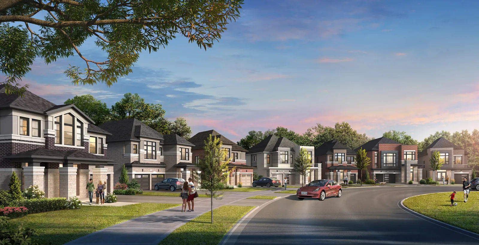 Artist's concept of a Seatonville townhome streetscape by ARISTA Homes
